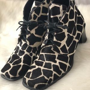 Giraffe Print Calf Skin Lace-Up Ankle Bootie